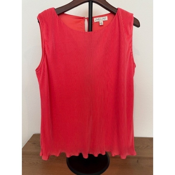 She+Sky Tops - SHE+SKY Women's XL Sleeveless Pleated Blouse Coral Casual Tank Top